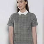 Dorothy CAREER Gray Checkered Women's Blouse top LARGE PETER PAN NECKLACE NWOT White Photo 1