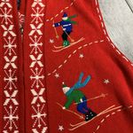 Vintage Christmas Embroidered Skiing Sweater Vest Size XL Red Photo 2