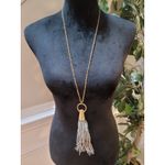 Women's Long Gold Chain Necklace With Tassel Pendant And Lobster Clasp Lock Gray Photo 1