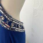 Betsy And Adam Electric Blue One Shoulder Sequin Beaded Floor Length Ball Gown 4 Photo 6
