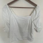 Rachel Zoe Square Neck Linen Puff Sleeve Top in White L Large FEMININE Photo 0