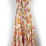 Caroline Constas Bardot Maxi Dress Orange Floral Paisley Puff Sleeve Boho Medium Photo 0