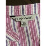 John Mark Positano Pink Stripe Floral Tropical Embroidered Tunic Top Button PXL Photo 8