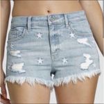 Eunina Denim Cut Off Distressed Raw Hem Embroidered Stars Shorts Small Photo 0