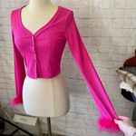 Boutique NEW Pink Feathered Cardigan Photo 3