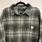 Carhartt Womens Shirt Flannel Button Down Green Plaid Loose Fit Rugged Flex XXL Photo 2