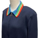 St. John Sport Santana Knit Sweater Jacket M Blue Striped Collar Full Zip Luxury Photo 4