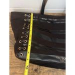 Victoria's Secret Black Striped Canvas Tote Bag Lace Up Gold Grommets Large Photo 5