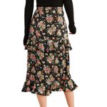NEW W/ Tags BODEN Satin Ruffle Midi Skirt Black Multi Floral Print Size 6 Photo 5