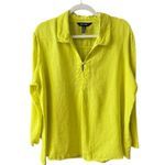 Ellen Tracy 100% Linen Popover Tunic Blouse Top Size XL Neon Yellow Long Sleeve Beach Work Photo 10