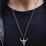 Silver cow skull head with silver chain! New unisex Photo 3