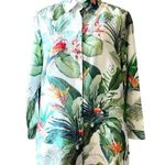 iLinen Lifestyle Parrot Tropical Linen Button Up Maxi Blouse Pockets White Sz L Size L Photo 0