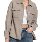 Avec Les Filles  Button Front Boyfriend‎ Shacket in Beige Oat Melange, Size Small Photo 0