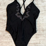 Wild Fable  Womens Small Black Silver Stud Bedazzled Plunging One Piece Swim Suit Photo 0