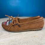 Minnetonka  Kilty Suede Moccasins Arizona Print Tan Brown Women’s 5 Photo 3