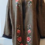 Umgee Women's Olive Green Floral Embroidered Faux Suede Cardigan Jacket Sz M. Photo 0