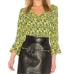 Tanya Taylor  Yellow Floral Printed Silk Blouse‎ Size Small EUC Photo 1