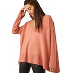 Free People Oversized V-Neck Sweater Size XS Pink Slits Tunic Boho Lagenlook Photo 0