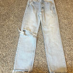 Gap  Denim Cheeky Straight Jeans Light Wash Ripped Distressed Raw Hem Size 00 24 Photo 0