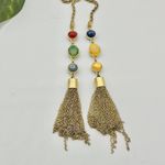 Vintage Gold Tone Open Chain Beaded Tassel Long Necklace Photo 2