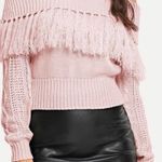 Boutique Cable Knit Off Shoulder Fringe Sweater  Photo 0