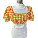 New Montce Marcela Bikini Top Neon Plaid Small Orange Photo 2