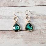 Vintage Earrings for Pierced Ears Gold Tone and Green Statement Dangle Photo 4
