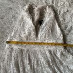 Lulus  ivory/Shiny gold tulle daisy overlay twist back skater dress size Large Photo 3