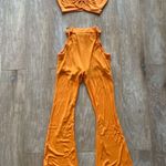 Ribbed Orange o ring crop tank top and flare cut out pants two piece set S NEW Photo 0