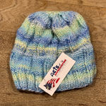 New Handmade Knit Beanie Blue Teal Lime Green Stripped Pattern Photo 0