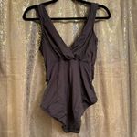 Badgley Mischka  Dark Brown Beaded Tassel Surplice One Piece Swimsuit 8 Photo 1