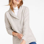 LL Bean Heritage Marled Fleece Shawl Collar Pullover Small Grey Cream Cozy EUC Gray Photo 0