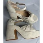 Copper Key Womens Platform Heeled Sandals 8M Beige Linen Blend Knotted Strap Photo 0