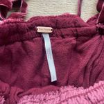 Free People  Velvet Mini Dress Burgundy Puff Sleeve Lace Up Back Size S Photo 5