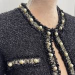 White House | Black Market Black Women’s Tweed Pearl Embellished Sweater Cardigan Size XS Photo 3