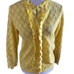 Vtg 1960s pointelle scallop ruffle cardigan sweater small butter yellow Photo 10