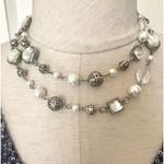 Silver tone faux pearl and rhinestone necklace Photo 0