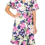 NWT Tori Richard Honolulu Womens Floral Wrap Dress Sz 8 Navy Pink Tencel Blue Photo 0