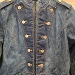 {8} Axcess By Liz Claiborne Military Soldier Jean Jacket Cyber Punk Vintage Blue Photo 2