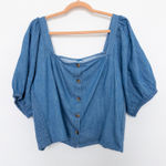 Old Navy  Womens Top Size XL Blue Denim Puff Sleeve Prairie Boho Cottage Milkmaid Photo 0