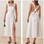 Reformation Elara White Linen Square Neck Slit Tie Back Midi Dress Size 6 Photo 2