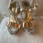 Bamboo Elegant  heeled sandals in metallic gold and silver tones. Photo 2