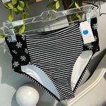 High Rise Waisted Bikini Bottom Black Striped Swimsuit Womens Small New Roomy Photo 4