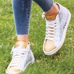 P448  Palm High Top Sneakers | White & Gold | 41 EU / 10-10.5 US Photo 2