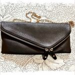 Urban Expression  Stella Fold Over Black Vegan Leather Clutch Gold Chain Strap Photo 2