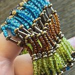 None Handmade cuff stretch bracelet, colorful seedbeads, earth tones, 6”-6.5”W Photo 7