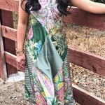 Anthropologie Tiny Trouvaille Slip Dress Midi Scarf Paisley Print Green Size XS Photo 0