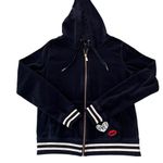 Betsey Johnson Performance Velour Love Zip Up Hoodie, Navy Photo 7