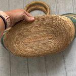 Handmade  Paper Straw Green and Tan Striped Tote Photo 12