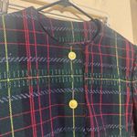 Kasper  ASL Wool Plaid Blazer 14 Navy blue green Jacket Old Money Gold buttons Photo 2